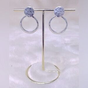 Bella Uno Silver Tone Hammered Medallion Hoop NWOT